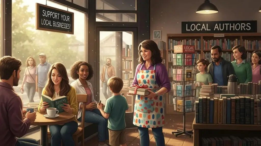 Small business owner engaging with customers in a local community setting