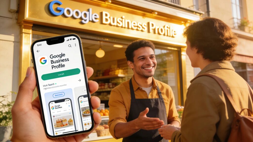 Business owner engaging with customer showcasing Google Business Profile importance