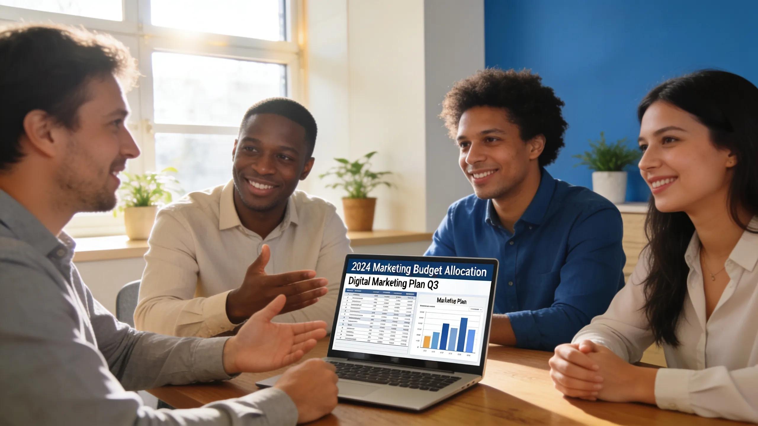 Small business team planning effective marketing budgets for online visibility