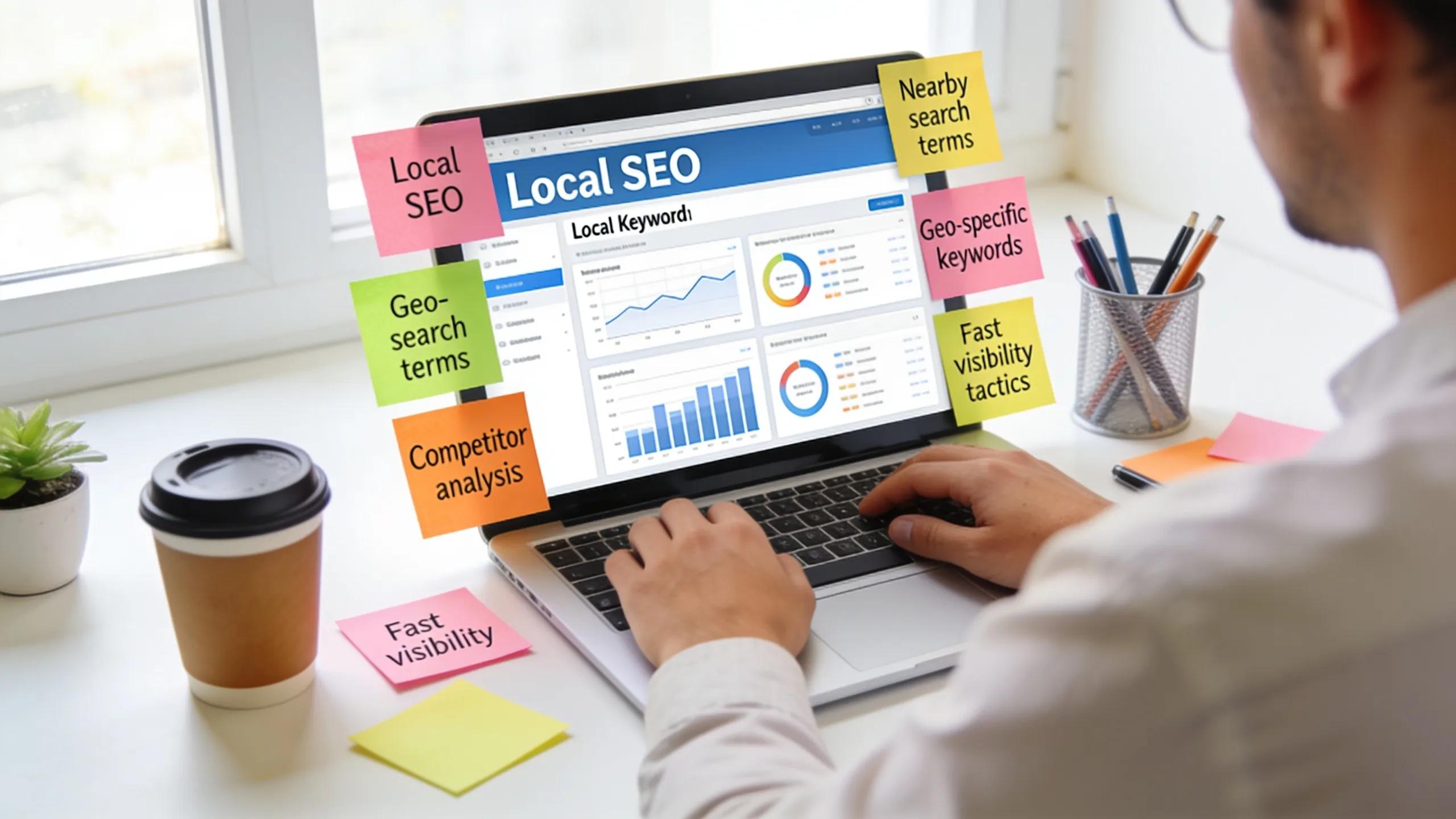 Individual conducting local keyword research for effective digital marketing strategies