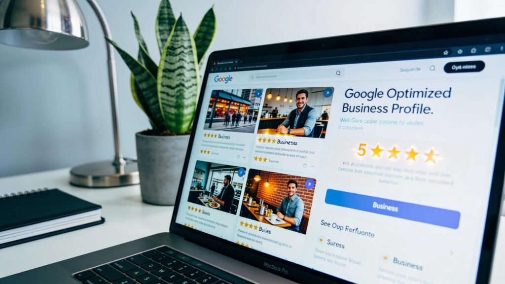 Google Business Profile showcased on a laptop in a modern workspace